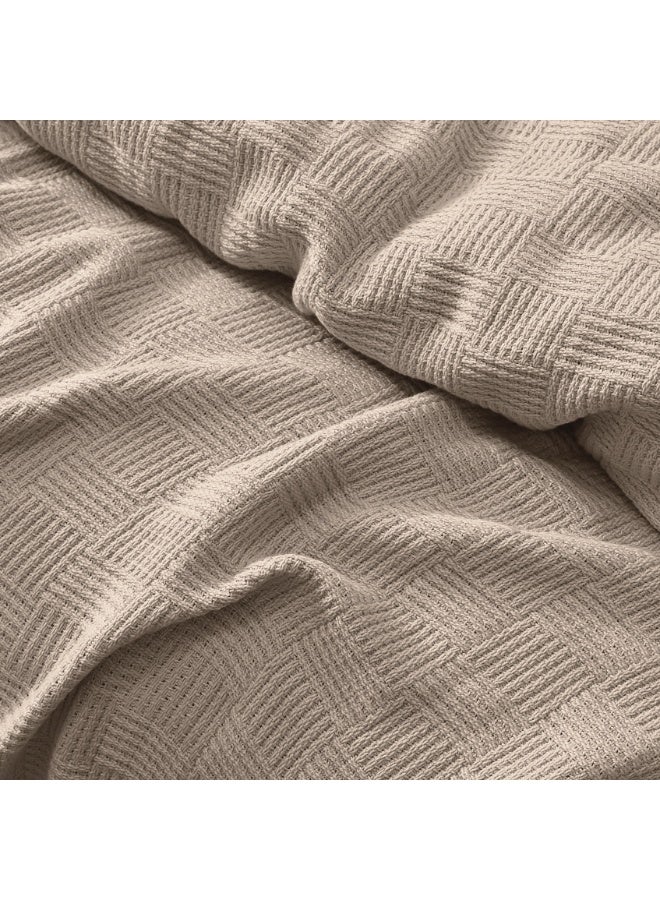 Relax Egyptian cotton Leno throw blanket,ultra-soft & lightweight with an elegant woven design ,king size 255x225 cm , Beige - Image 2
